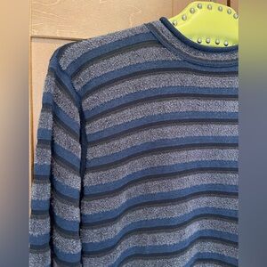 GIORGIO ARMANI Men's Navy, Black & Gray Striped Crewneck Sweater, Large - EUC